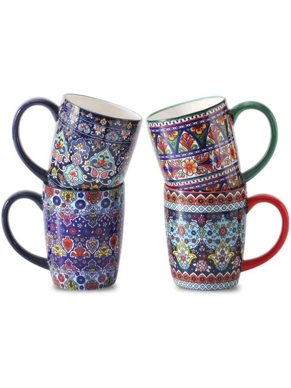 Set of 4 Ceramic Coffee Mugs, 16 oz, Stylish Cups for Home & Office Use